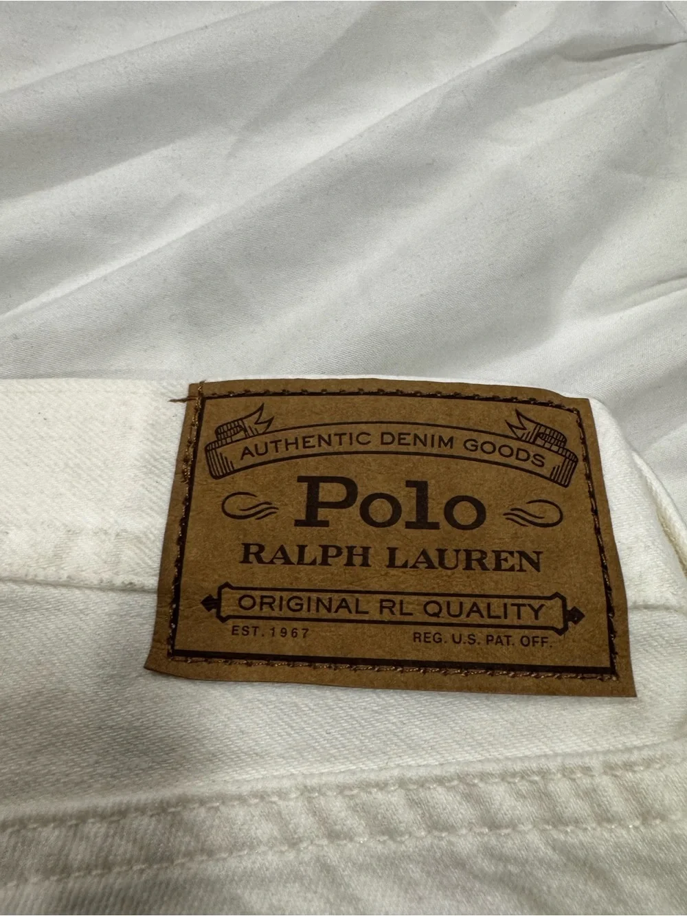 Ralph Lauren Men's White Straight Jeans with Distressed Detail